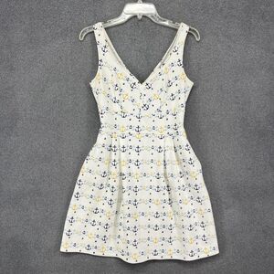 Maison Jules Dress Womens Small Anchor Print Nautical Sleeveless Summer Casual